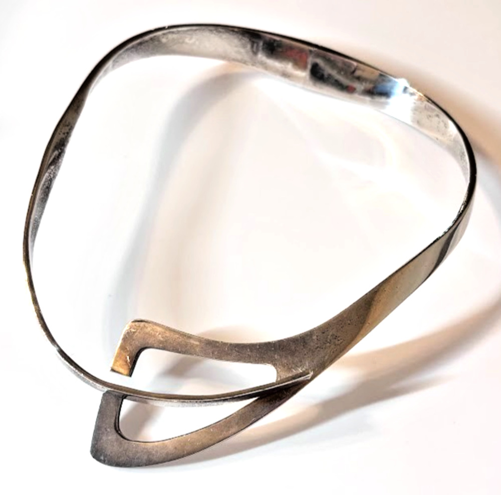 Vintage Taxco Mexico 950 Silver Modernist Bypass Choker Collar Necklace 106g